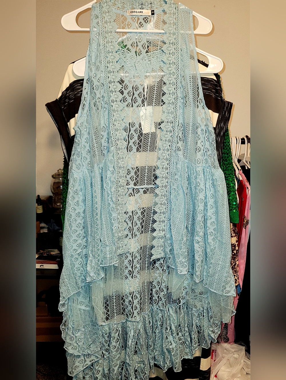 NEW Origami Light Blue Lace High-Low Vest - Picture 2 of 5